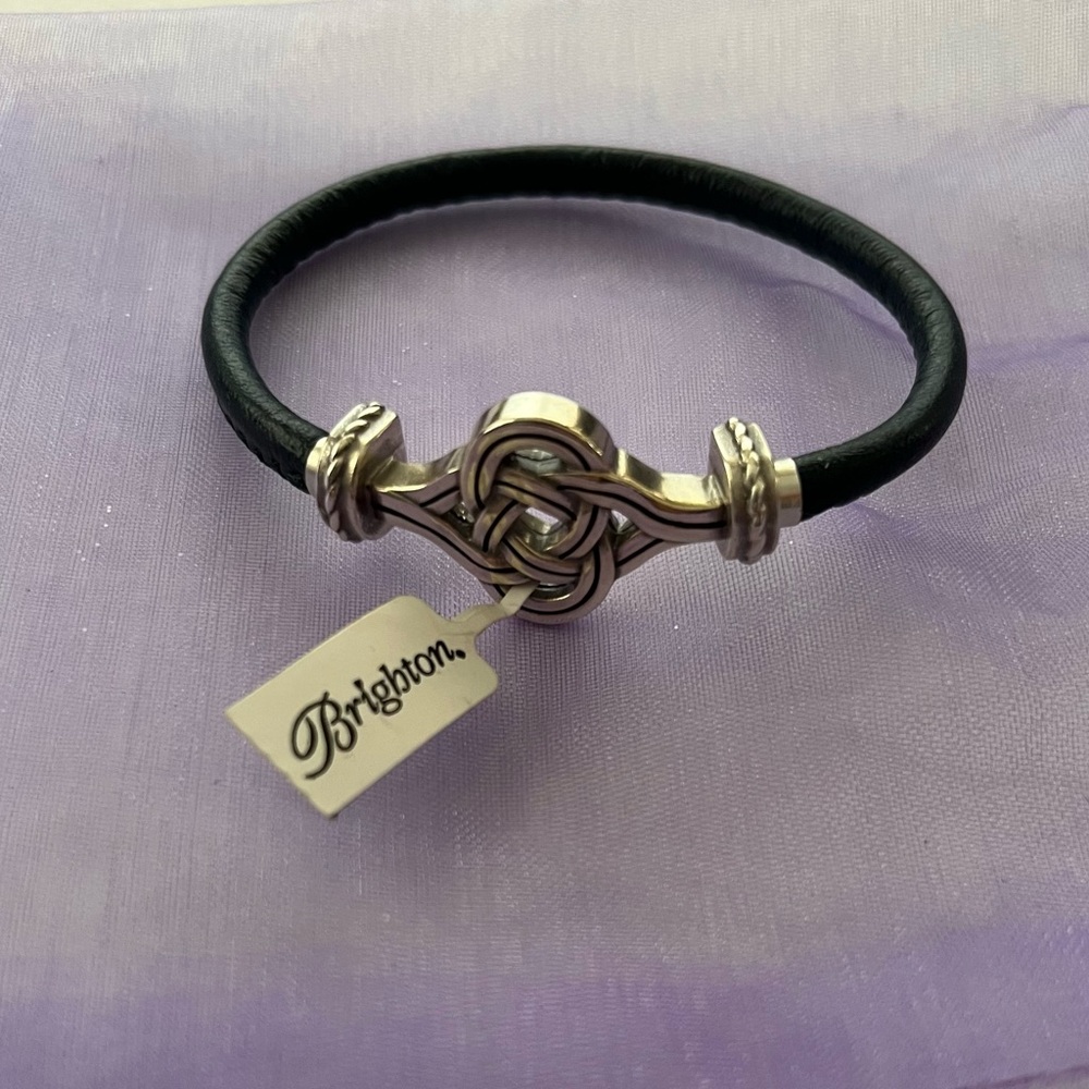 NWT. Brighton Black Leather Bracelet with Silver Celtic Design.